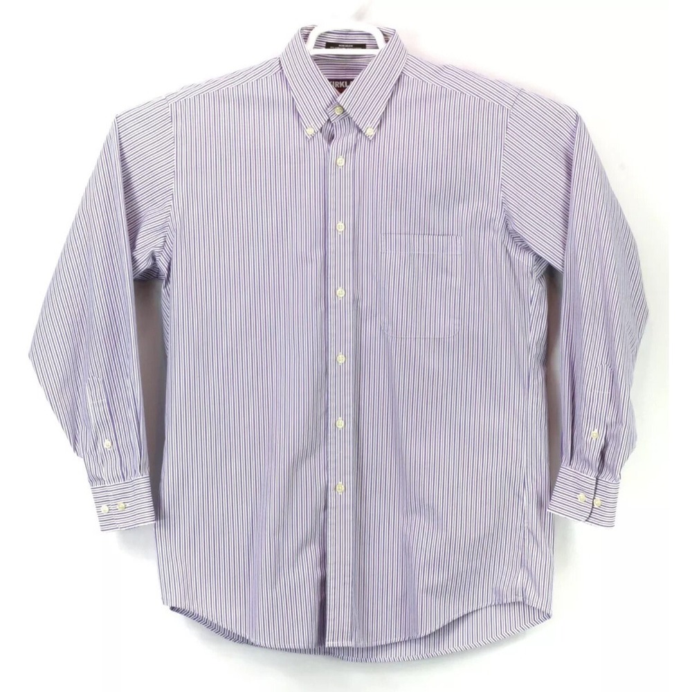 Kirkland Signature Shirt Men's LS Button Up Collared  Multicolor Striped sz 15.5